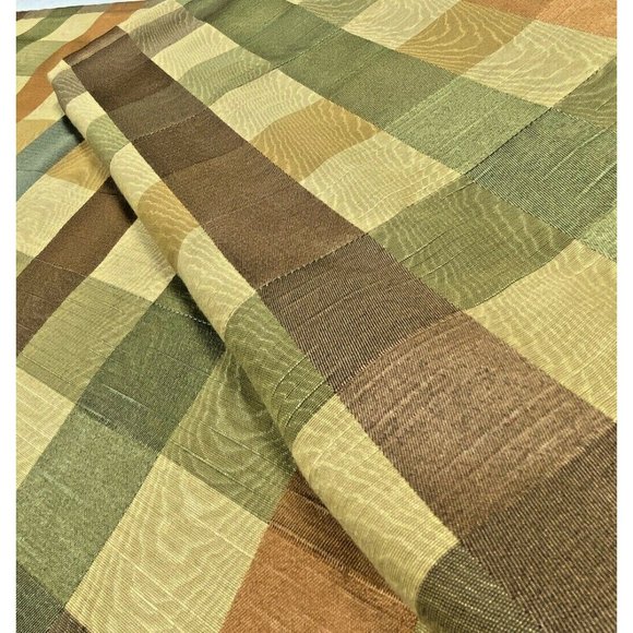 Vintage 90s Custom Made Cafe Tier Curtains Valance Plaid Gold Brown Orange Plaid - Picture 2 of 6